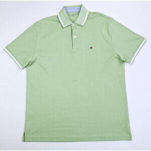 Tommy Hilfiger Size Large Men Sage Green White Trim Embroidered Logo Cotton Polo